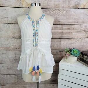 Super Natural Women's Embroidered Floral Lace Pleated Top Size‎ Medium